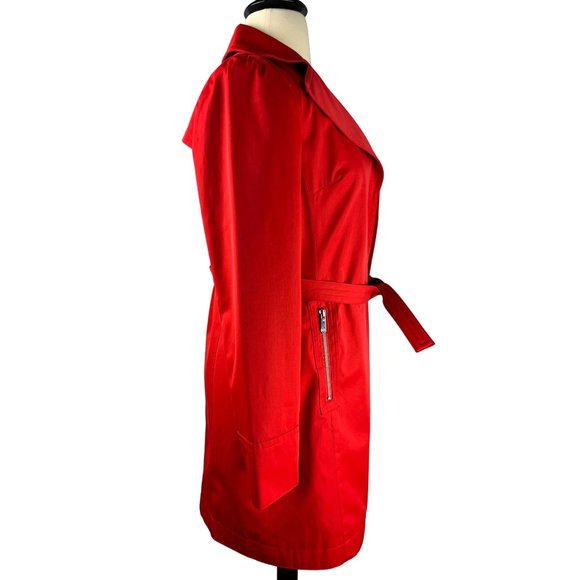 Michael, Michael Kors Red Hooded Trench Jacket, Women's Size Medium - Picture 2 of 16